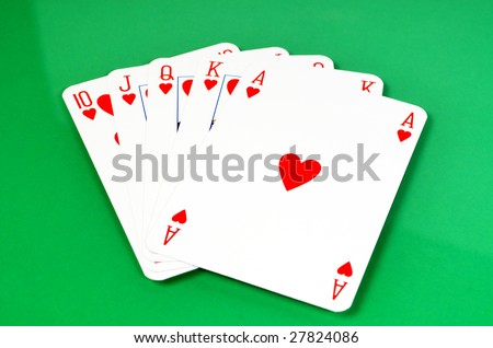 royal flash of hearts as a symbol for good cards