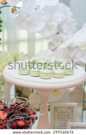Wedding Table Decoration. Table set for a wedding dinner in pink and green