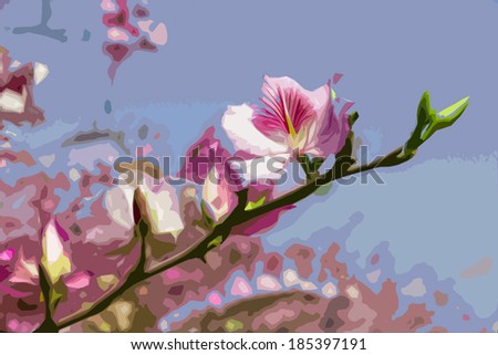 Image of purple magnolia flower edited in clip-art style