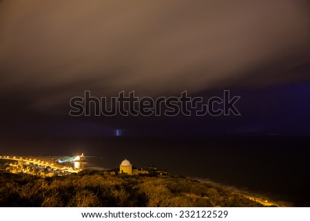 Dramatic night storm with lightning over the Mediterranean