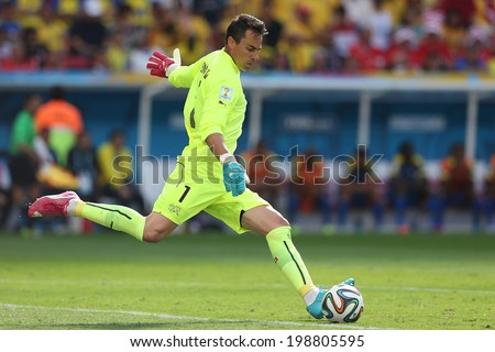 RASILIA BRAZIL June 15 2014 Diego Benaglio of Switzerland kicks the ball during the 2014 World Cup Group Group E game between Switzerland and Ecuador at Mane Garrincha Stadium No Use in Brazil RASILIA BRAZIL June 15 2014 Diego Benaglio of Switzerland kicks the ball during the 2014 World Cup Group Group E game between Switzerland and Ecuador at Mane Garrincha Stadium No Use in Brazil