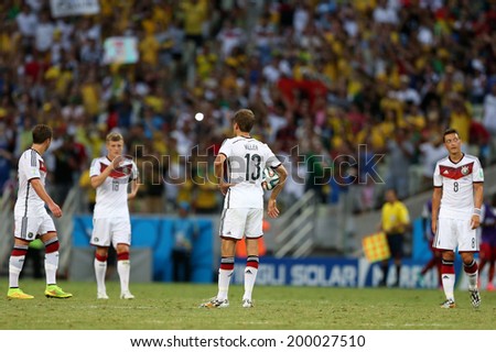 FORTALEZA, BRAZIL - June 21, 2014: Players of Germany are seen during the World Cup Group G game between Germany and Ghana at Estadio Castelao. No Use in Brazil.