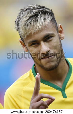 BRASILIA, BRAZIL - June 23, 2014: Neymar of Brazil during the 2014 World Cup Group A game between Brazil and Cameroon at Estadio Nacional Mane Garrincha. No Use in Brazil.