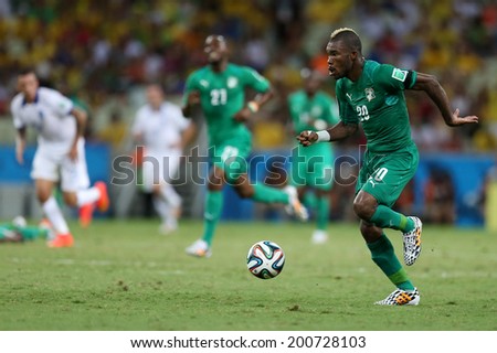 FORTALEZA, BRAZIL - JUNE 24, 2014: Serey of Ivory Coast during the World Cup Group C game between Greece and Ivory Coast at the Castelao stadium. NO USE IN BRAZIL.