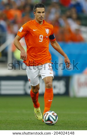 SAO PAULO, BRAZIL - July 9, 2014: Robin Van Persie during the 2014 World Cup Semi-finals game between the Netherlands and Argentina at Arena Corinthians. NO USE IN BRAZIL.