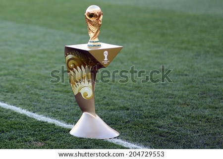 RIO DE JANEIRO, BRAZIL - July 13, 2014: The World Cup showcased at the closing ceremony of the 2014 FIFA World Cup at Maracana Stadium. NO USE IN BRAZIL.