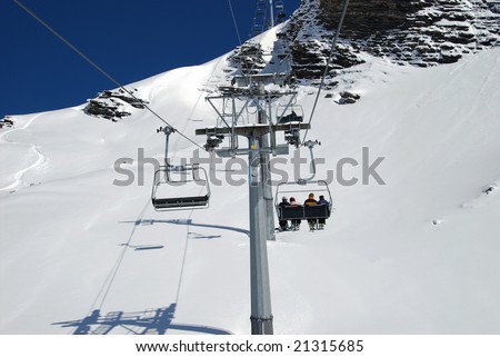 Ski lift chairs with skiers