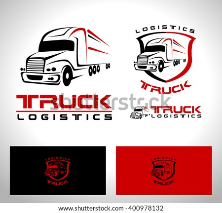 Transportation Truck Logo Vector Design. Truck Trailer logo Shape with red and black colors.