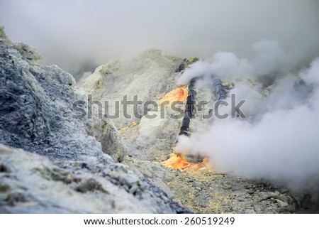 Sulphuric gas emerging from the volcanic crater