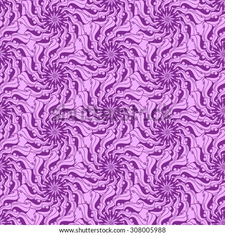 Seamless creative hand-drawn pattern composed of stylized flowers in purple and mauve flowers. Vector illustration.