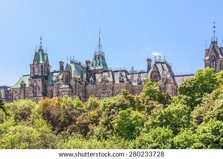 Parliament Hill and Parliament Buildings. View from Major\'s Hill Park. Ottawa, Ontario, Canada