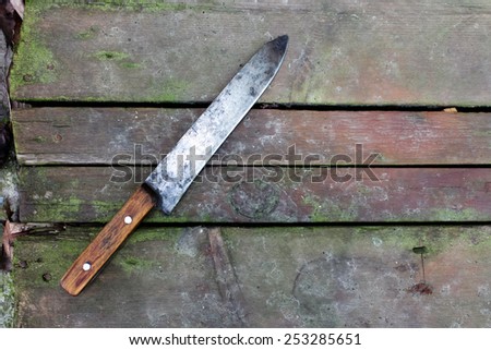 Rusty old knife on the table