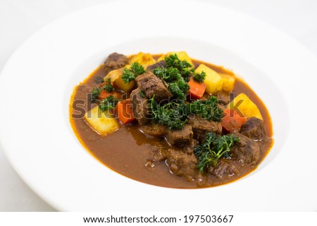Stew beef on white background