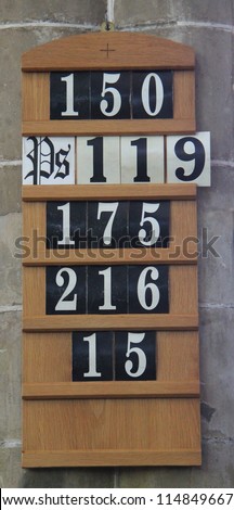 A Church Service Order Board for Hymns and Psalms.