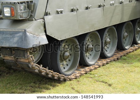 The Tracks on a Heavy Duty Army Military Vehicle.