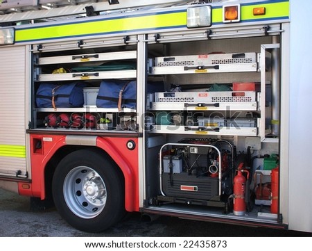 Rescue Equipment Inside a Modern Fire Engine.