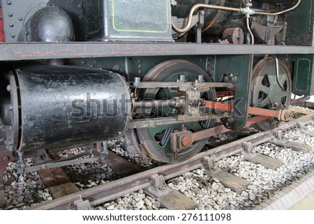 The Wheels and Piston of a Vintage Steam Train Engine.