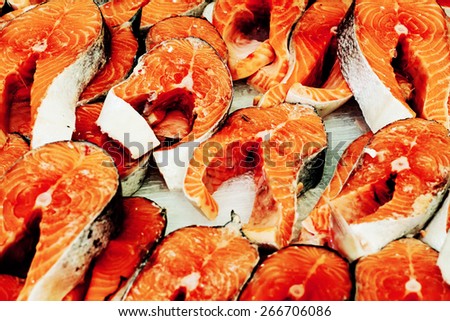 Salmon steak background with selective focus