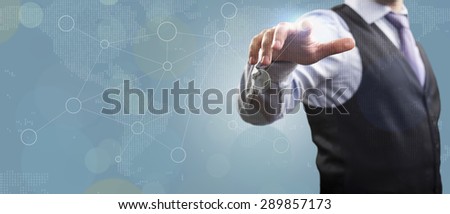 Double exposure of businessman working with  business concept