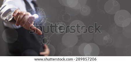 Double exposure of businessman working with  business concept