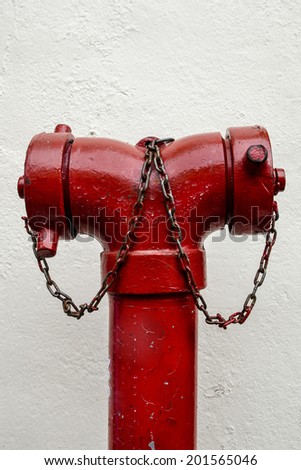 Red fire hydrant in front of a stone wall