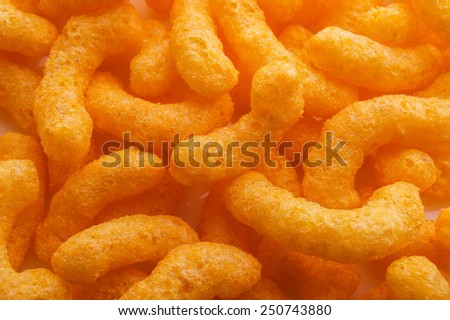 Cheese Puff. yummy snack. Background and macro