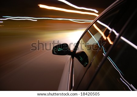 night drive with car in motion through the city shows the speed