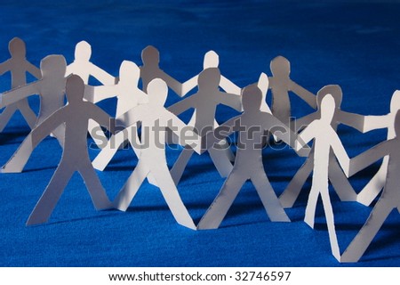 team of paper people having a party