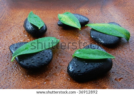 zen stones and leaves showing a wellness or bath concept