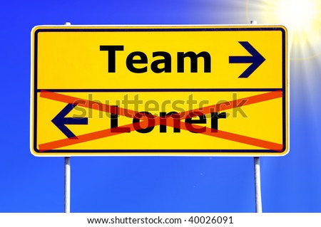 business teamwork concept with yellow road sign