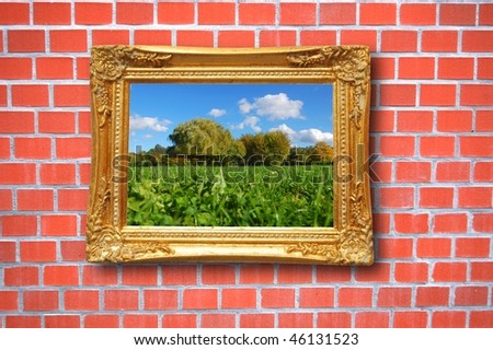 summer painting or picture in image frame on a wall
