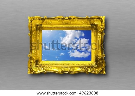 summer concept with blue sky and image frame
