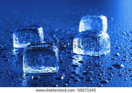 ice cube macro in blue with water drops