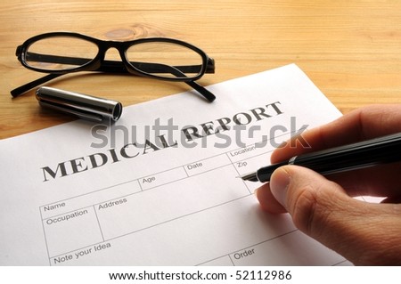 medical report form in doctors hospital office showing health concept