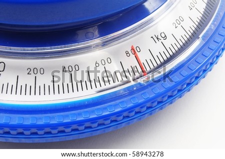 blue kitchen scales or balance showing cooking concept