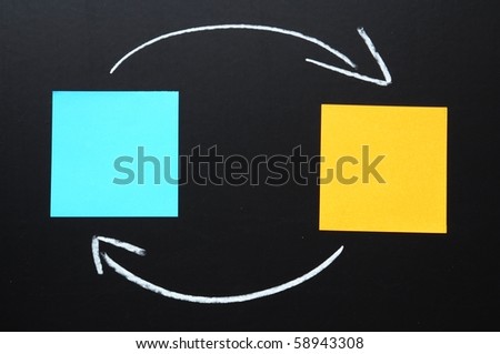 sheet of paper and chalk arrow with copyspace for text message