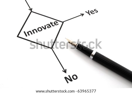 business innovation concept with flowchart and pen on white