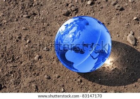 climate change concept with earth planet on dry soil and copyspace
