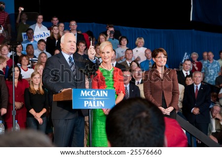 COLORADO SPRINGS - SEPTEMBER 6, 2008: John McCain and Sarah Palin speak to the crowd at a rally in Colorado on September 6, 2008.