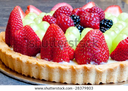 Close up of a fresh fruit tart.