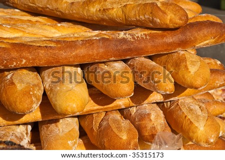 Stacks of French Baguettes .