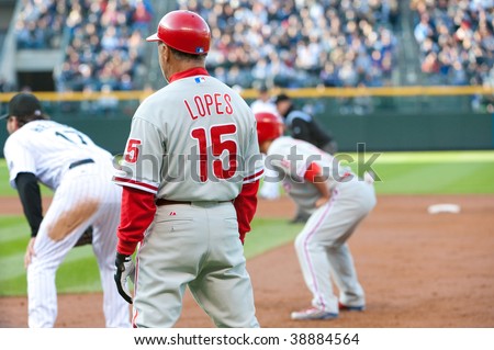 DENVER, COLORADO - OCTOBER 12:  Davey Lopes, first base coach for the Phillies at the Colorado Rockies, Philadelphia Phillies National League Division Series on October 12, 2009 in Denver Colorado.