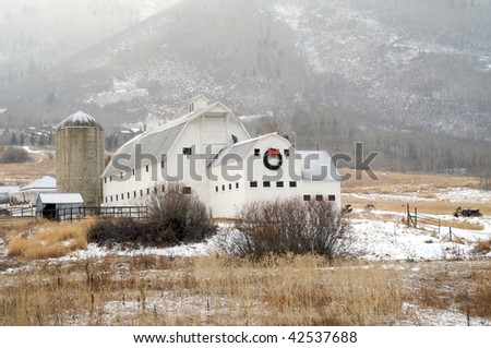 Barn in Park City Utah photographed on a snowy winter day.