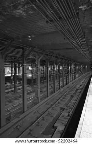 Subway station in black and white in New York.