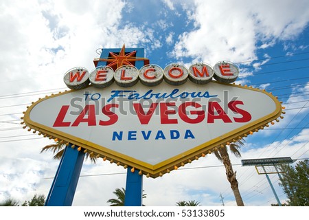 Wide angle closeup of the Welcome to Las Vegas sign.