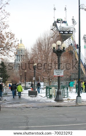 DENVER - JANUARY 26: Downtown Denver was the site for The LG FIS World Cup Snowboard Big Air competition January 26, 2011 in Denver, CO.  The event was held in Civic Center Park.