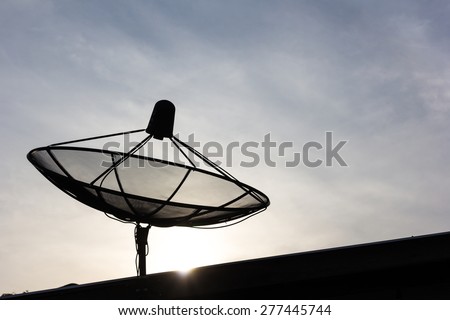 Satellite dish communication technology network with sun.