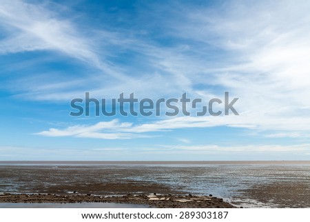 Earth warming Sea water down dry blue sky