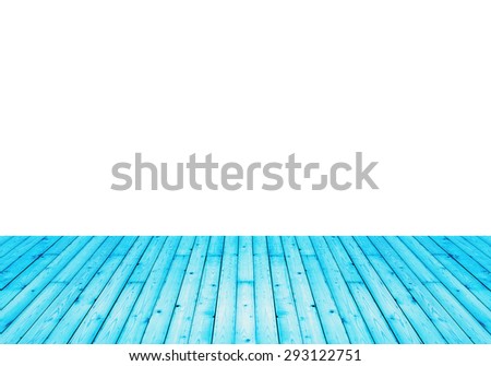 Blue wood table top on white background