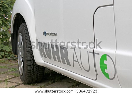 DUISBURG,  North Rhine-Westphalia, Germany August 9th, 2015, Rhurauto-e logo on a electric shared car.